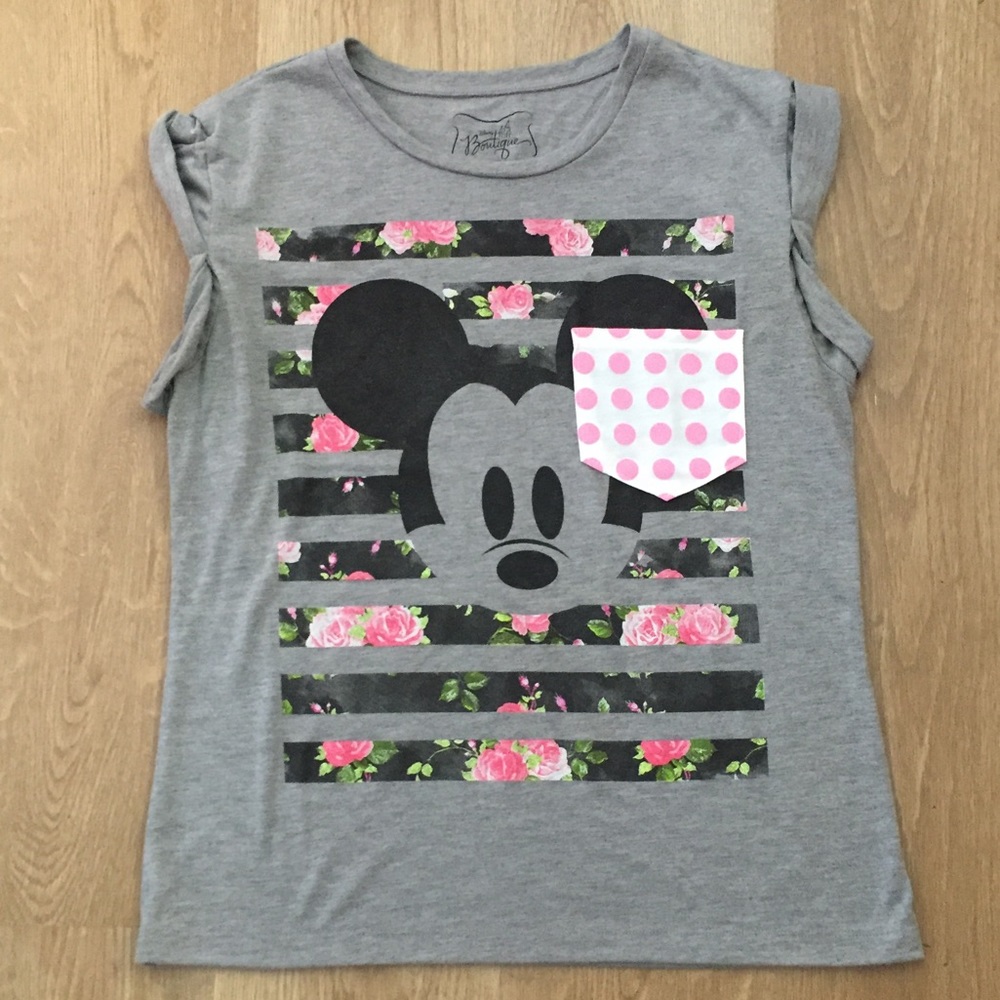 Disney Boutique Mickey Grey/Black/Pink Top Size M